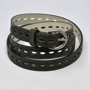 STEVE MADDEN SKINNY FAUX LEATHER BELT EMBOSSED PERFORATION WOMEN L GREEN GREY